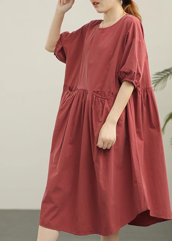 Modern Brown Red Loose Cotton Summer Dresses - bagstylebliss