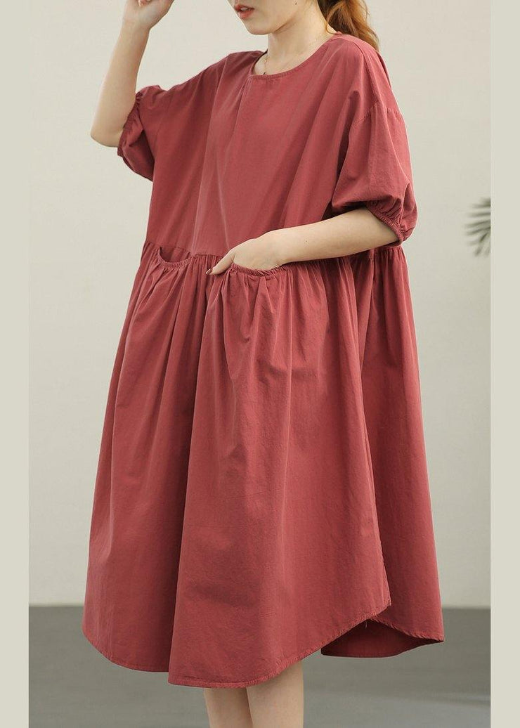 Modern Brown Red Loose Cotton Summer Dresses - bagstylebliss