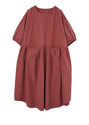 Modern Brown Red Loose Cotton Summer Dresses - bagstylebliss