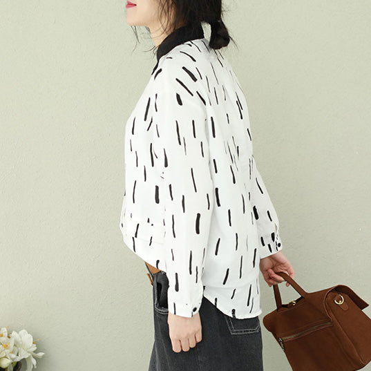 Modern Button Down linen Long Shirts Omychic Tunic Tops white lapel loose blouse