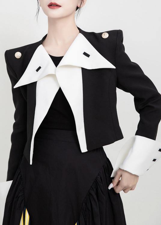 Modern Button decorated fine fall clothes black white patchwork color cotton jackets - bagstylebliss