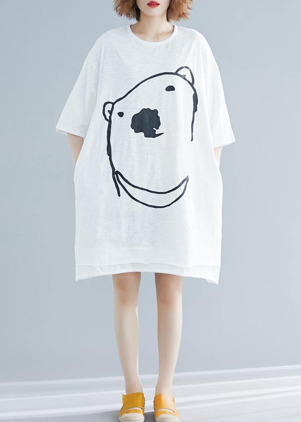 Modern Cartoon print Cotton Long Shirts Fabrics white Dress summer - bagstylebliss