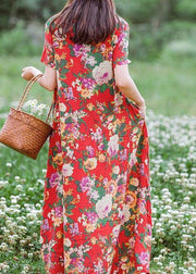 Modern Chinese Button Summer Clothes Women Tutorials Red Print Traveling Dresses - bagstylebliss