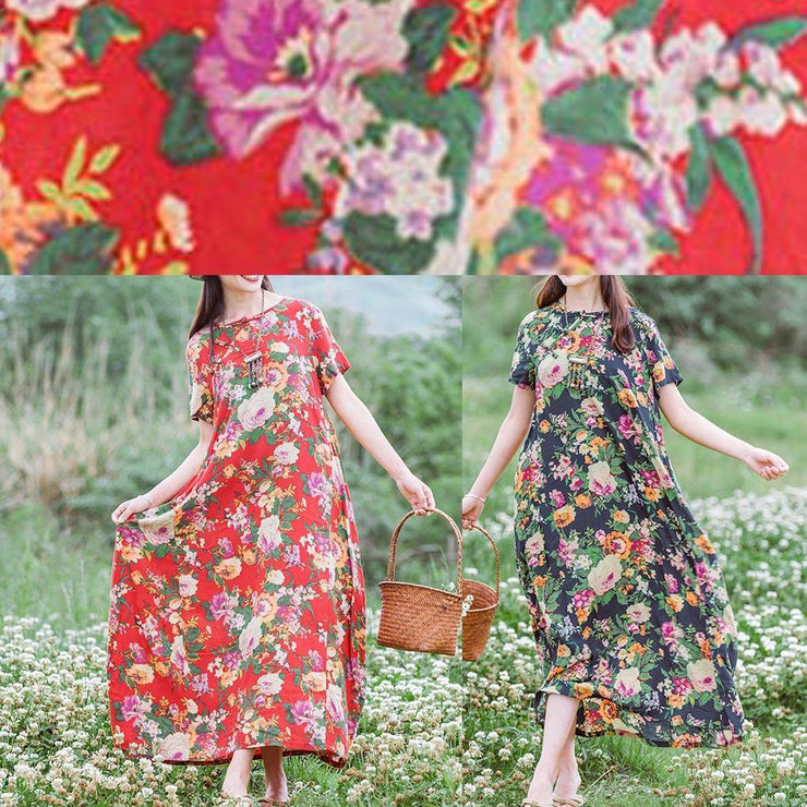 Modern Chinese Button Summer Clothes Women Tutorials Red Print Traveling Dresses - bagstylebliss