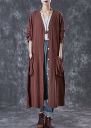 Modern Chocolate Oversized Pockets Linen Trench Spring