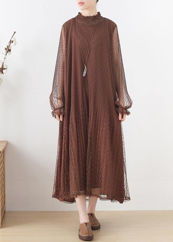 Modern Chocolate Patchwork Holiday Summer Chiffon Dress - bagstylebliss