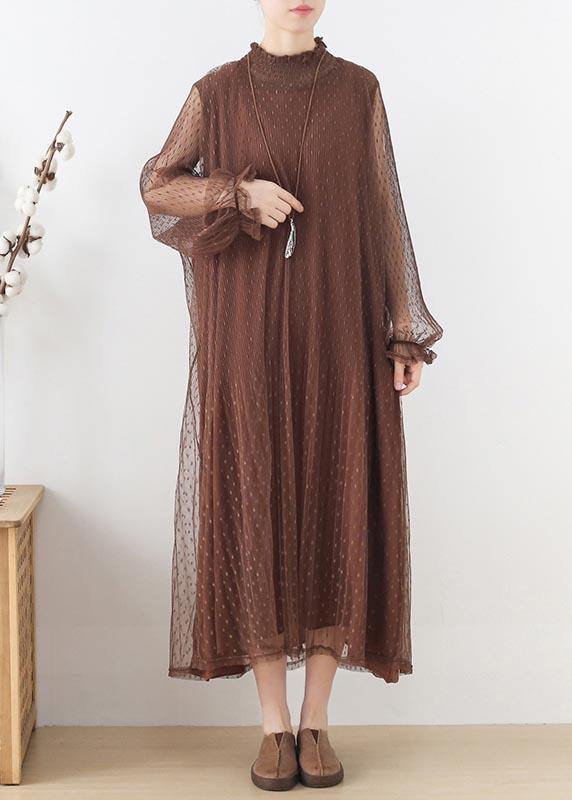 Modern Chocolate Patchwork Holiday Summer Chiffon Dress - bagstylebliss