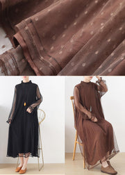 Modern Chocolate Patchwork Holiday Summer Chiffon Dress - bagstylebliss