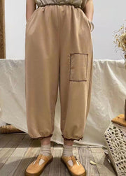 Modern Chocolate Pockets Patchwork Cotton Pants Spring