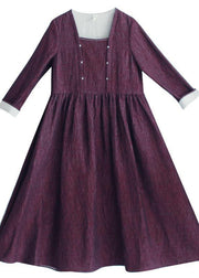 Modern Collar Wrinkled Spring dresses Tutorials Purple Dress - bagstylebliss