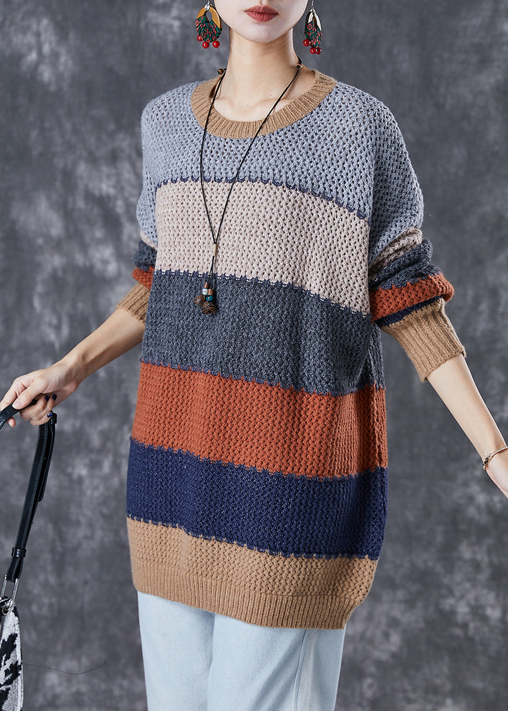 Modern Colorblock Oversized Patchwork Thick Knit Top Winter