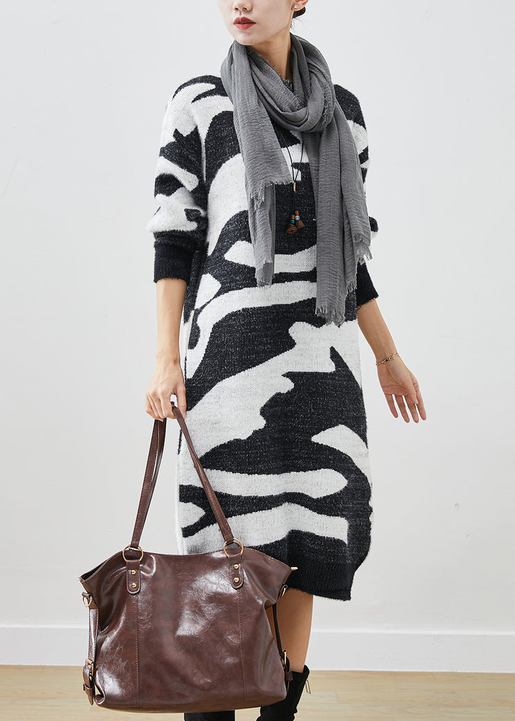 Modern Colorblock Oversized Print Knitted Dress Winter