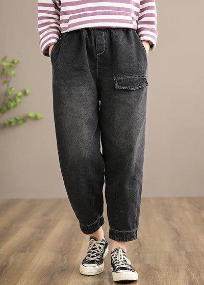 Modern Denim Black Jeans Stylish Spring Elastic Waist Photography Wild Trousers - bagstylebliss