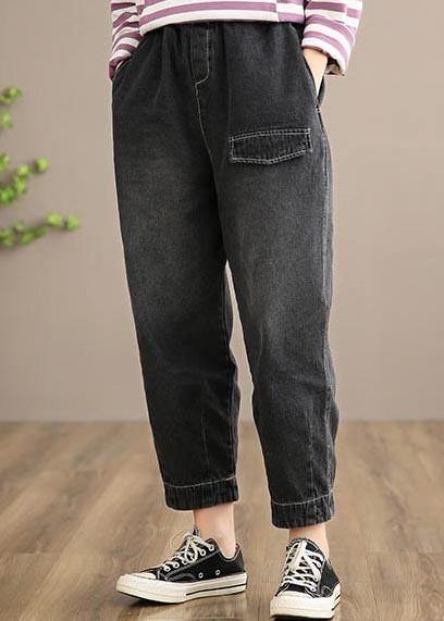 Modern Denim Black Jeans Stylish Spring Elastic Waist Photography Wild Trousers - bagstylebliss