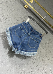 Modern Denim Blue Pockets Patchwork Shorts Summer