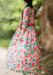 Modern Dotted Clothes Women O Neck Exra Large Hem Robes Summer Dress - bagstylebliss