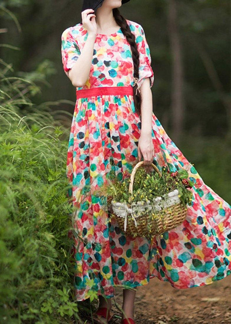 Modern Dotted Clothes Women O Neck Exra Large Hem Robes Summer Dress - bagstylebliss