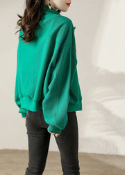 Modern Green Oversized Pockets Cotton Jacket Fall