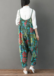 Modern Green Pockets Print Cotton Carpenter Pants Summer