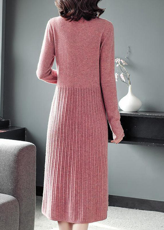 Modernes grünes, einfarbiges Peter-Pan-Kragen-Falten-Strickpullover-Kleid mit langen Ärmeln