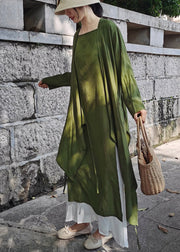 Modern Green Solid Tie Waist Cotton Long Cardigans Summer