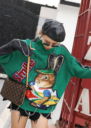 Modern Green Turtleneck Patchwork Print Fall Sweaters