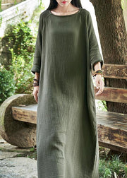 Modern Green U Neck Dress Pockets Spring Maxi Dresses - bagstylebliss