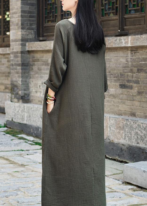 Modern Green U Neck Dress Pockets Spring Maxi Dresses - bagstylebliss