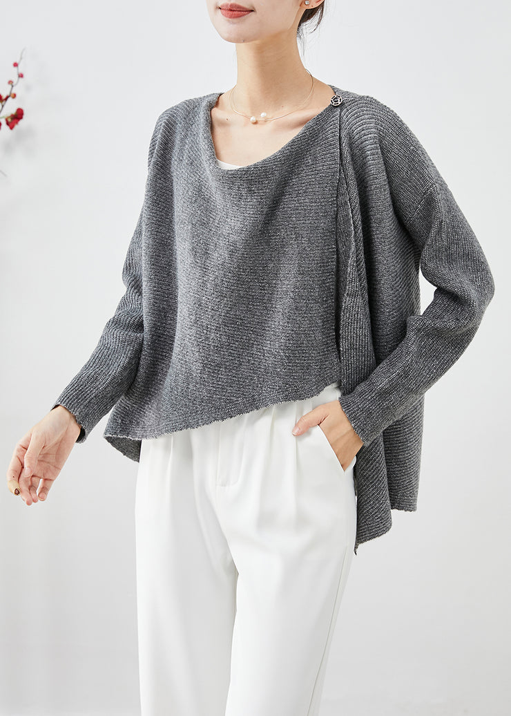 Modern Grey Asymmetrical Thick Knit Sweaters Fall