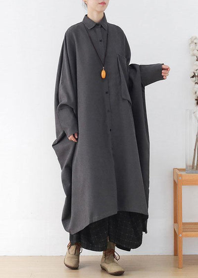 Modern Grey Loose Pockets Fall Asymmetrical Design Coat Long Sleeve - bagstylebliss