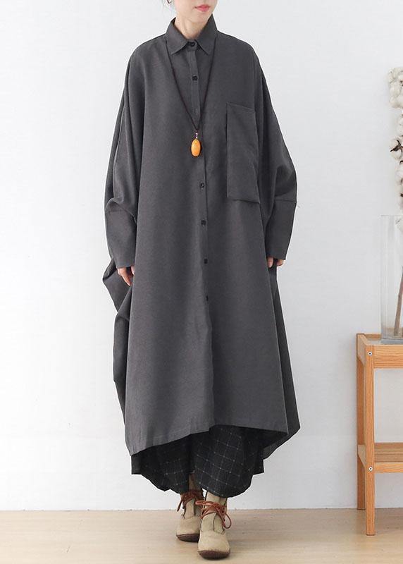 Modern Grey Loose Pockets Fall Asymmetrical Design Coat Long Sleeve - bagstylebliss
