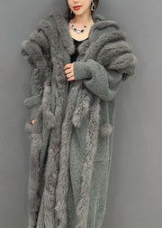 Modern Grey Oversized Patchwork Mink Hair Knitted Loose Cardigan Winter