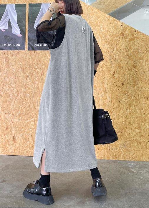 Modern Grey Print Cotton Sleeveless Summer Vacation Dresses - bagstylebliss