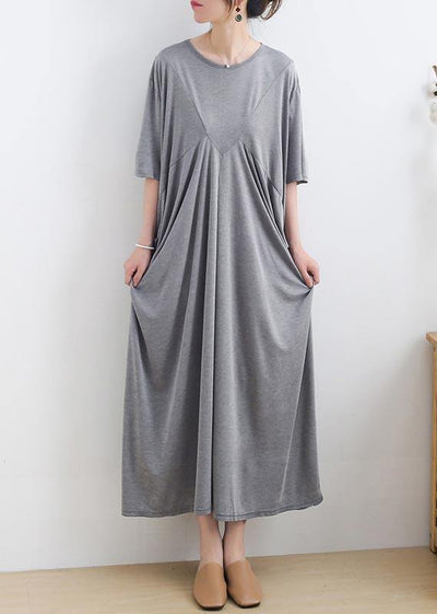 Modern Grey Short Sleeve Cotton Loose Summer Holiday Dress - bagstylebliss