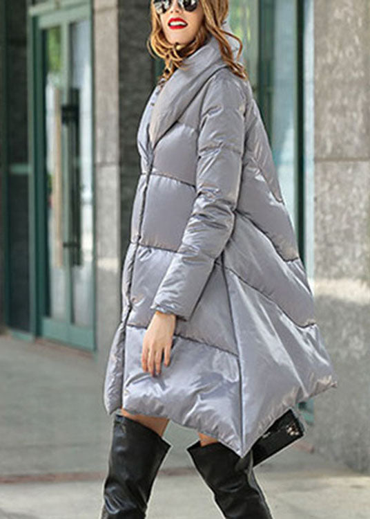 Modern Grey asymmetrical design Thick Winter Duck Down Coat