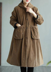 Modern Hooded Pockets Fashion Maxi Coat Khaki Daily Outwear - bagstylebliss