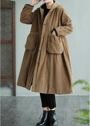 Modern Hooded Pockets Fashion Maxi Coat Khaki Daily Outwear - bagstylebliss