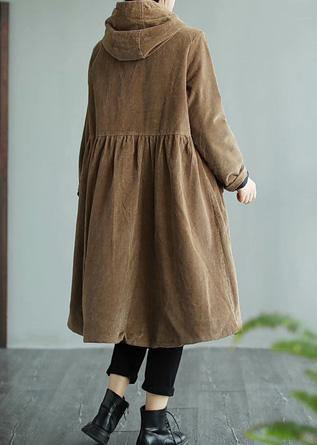 Modern Hooded Pockets Fashion Maxi Coat Khaki Daily Outwear - bagstylebliss