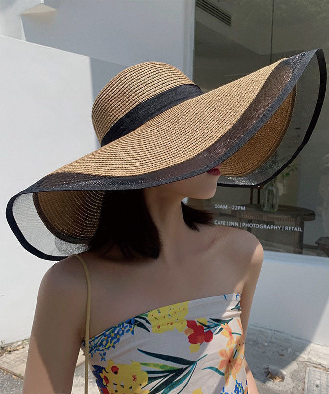 Modern Khaki Floppy Sun Hat Patchwork Organza