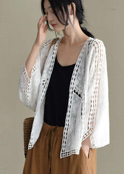 Modern Khaki Jacquard Hollow Out Cotton Short Cardigans - bagstylebliss