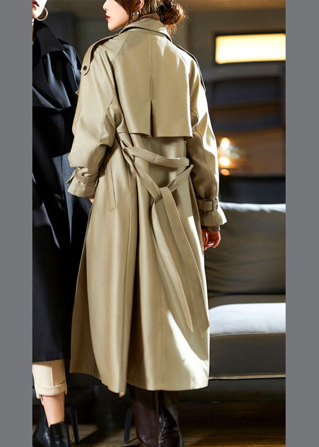 Modern Khaki Notched Pockets Sashes Trench Coat Fall