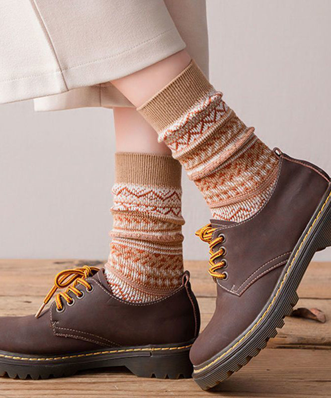 Modern Khaki Pring Thick Cotton Mid Calf Socks