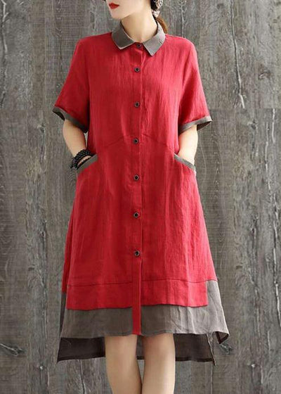 Modern Lapel Patchwork Summer Long Dress Fashion Ideas Red Dress - bagstylebliss