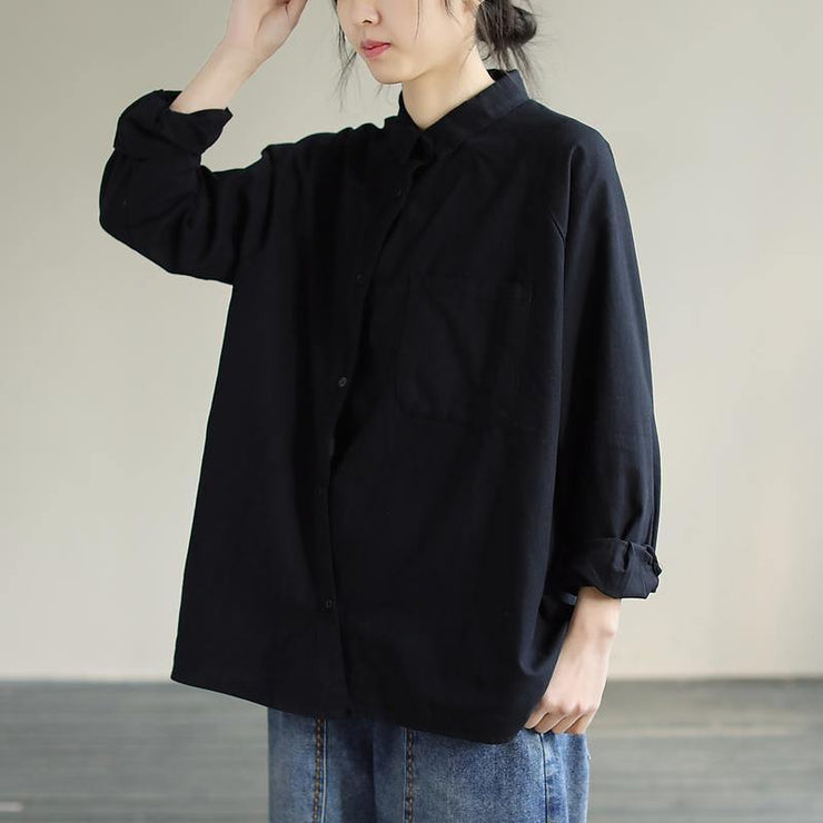 Modern Lapel Pockets Spring Clothes Pattern Black Blouses - bagstylebliss