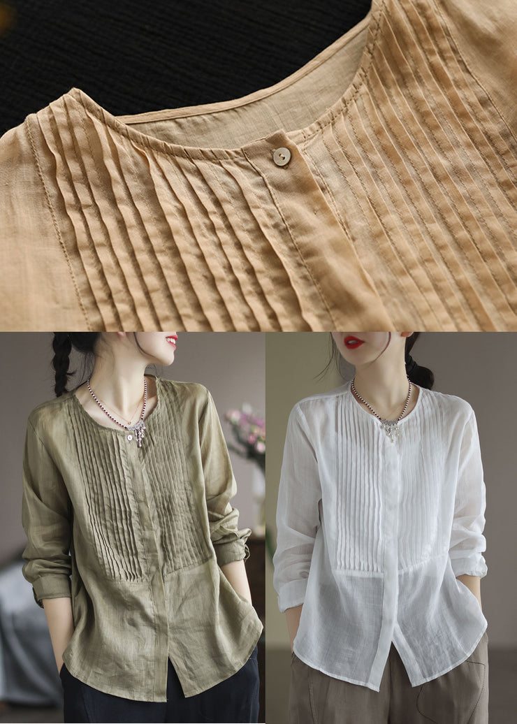 Modern Light Yellow Wrinkled Linen Shirts Long Sleeve