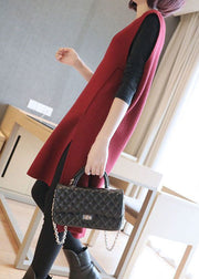 Modern Mulberry V Neck Asymmetrical Design Knit Long Vests Spring