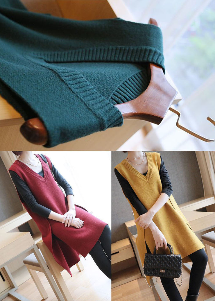 Modern Mulberry V Neck Asymmetrical Design Knit Long Vests Spring