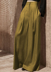 Modern Mustard Yellow Pockets Draping High Waist Wide Leg Pants Spring