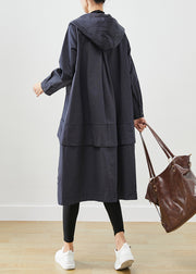 Modern Navy Oversized Patchwork Pockets Cotton Coat Outwear Fall