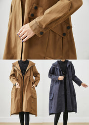 Modern Navy Oversized Patchwork Pockets Cotton Coat Outwear Fall